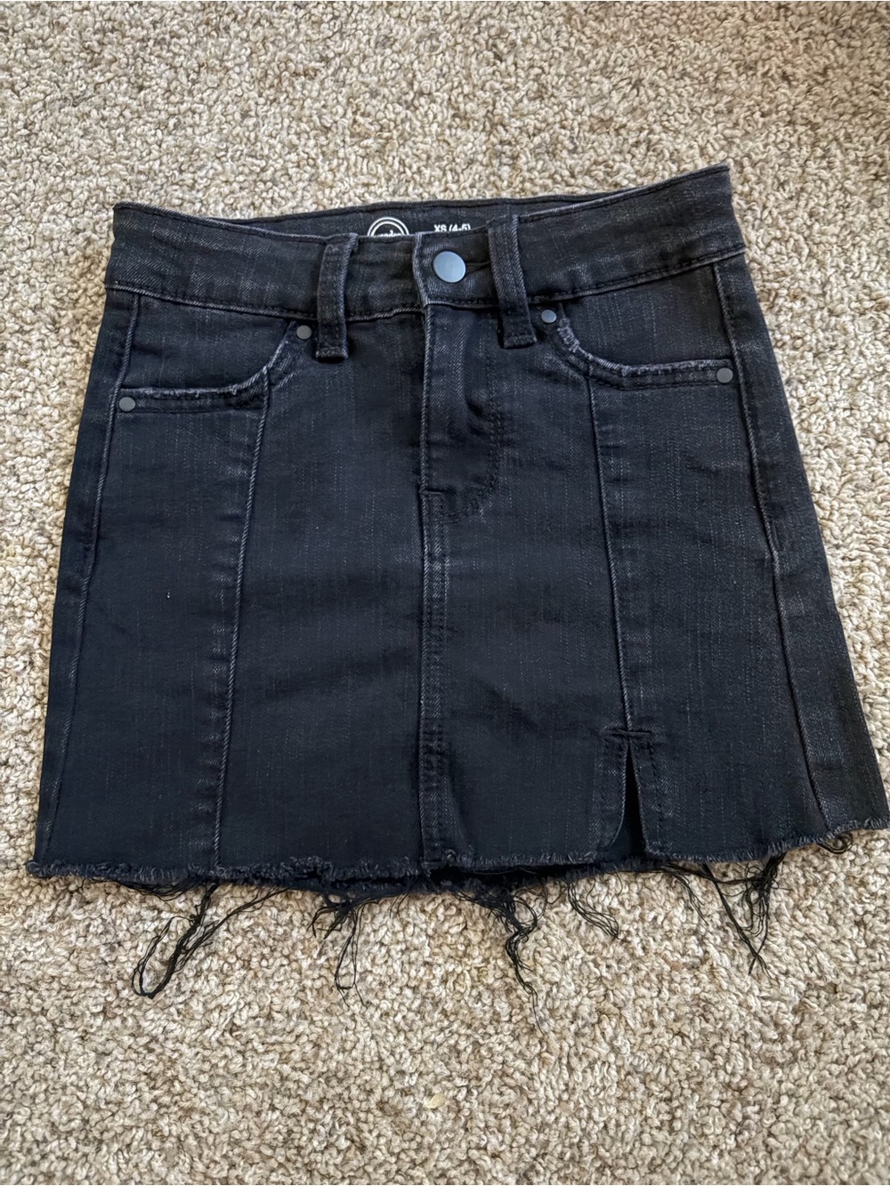wonder nation Black Denim Mini Skirt with Frayed Hem
